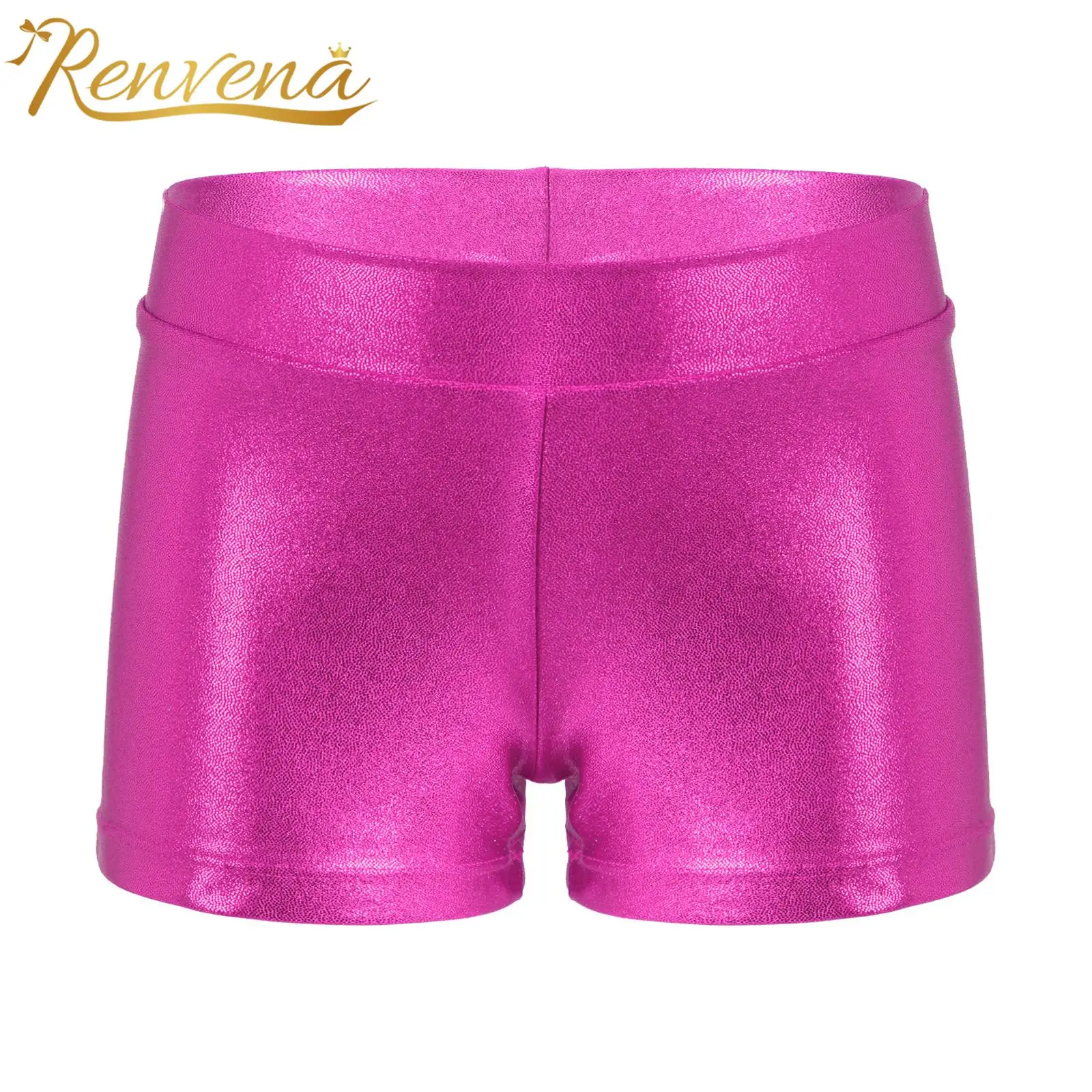 

Kids Girls Shiny Metallic Shorts for Dancing Elastic Waistband Gym Workout Sport Dance Shorts Dance Wear Children's Short Pants