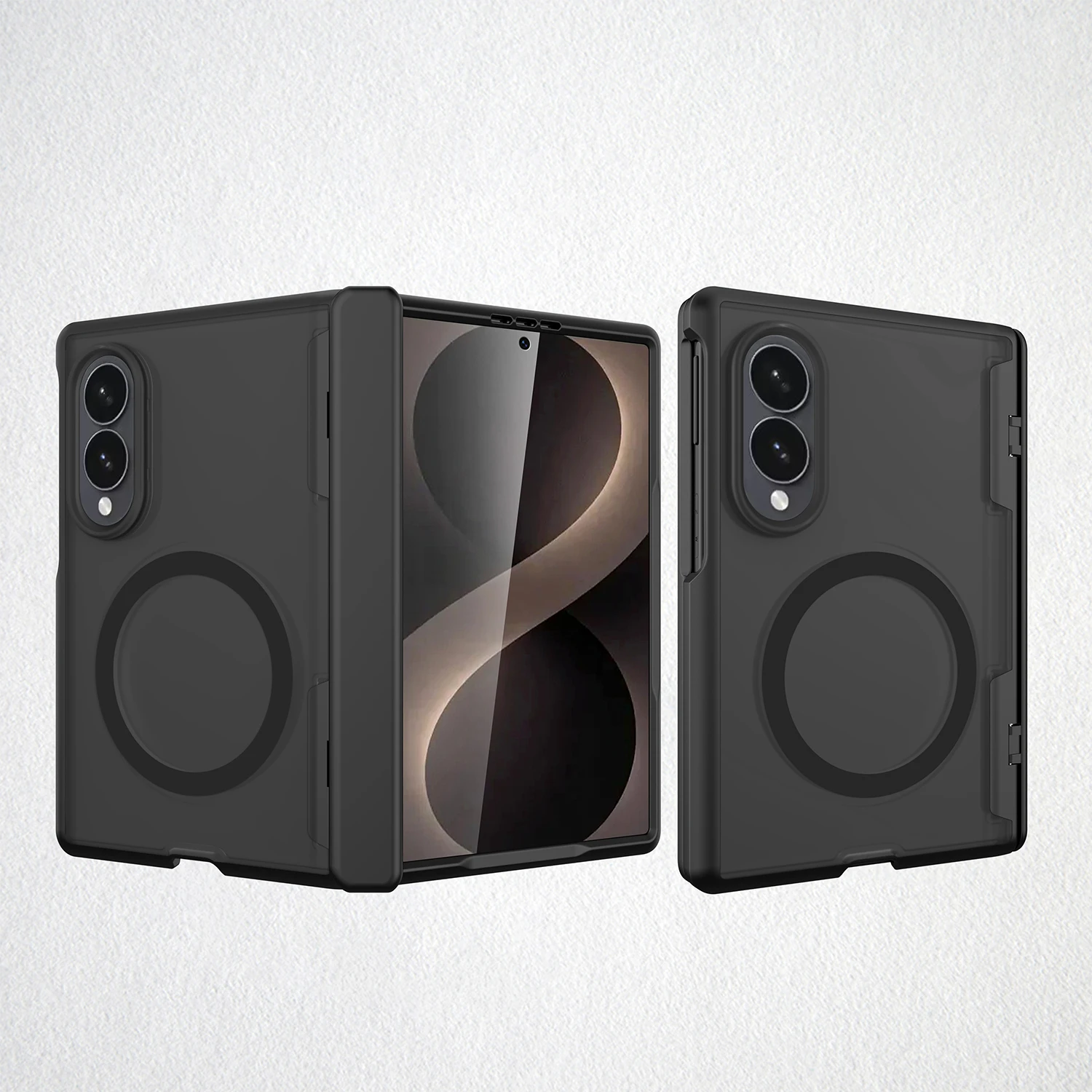 Spring Hinge Matte Transparent Magnetic Wireless Charging Case For Samsung Galaxy Z Fold 8 Wide 5G With Tempered Film Hard Cover