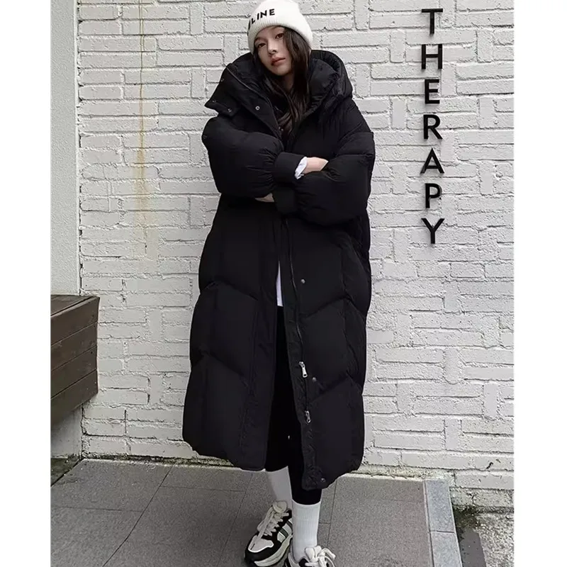 2024 Winter New 90 White Duck Down Extra Long Jacket Women\'s Korean Edition Loose Thick Down Coat Female Hooded Parker Overcoat