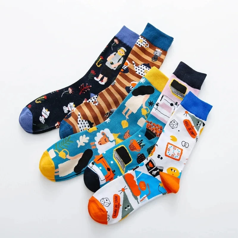 American Style Fashion Female Socks Casual Abstract Harajuku Street Hip Hop Girls Funny Happy Skateboard Colorful Women SoX