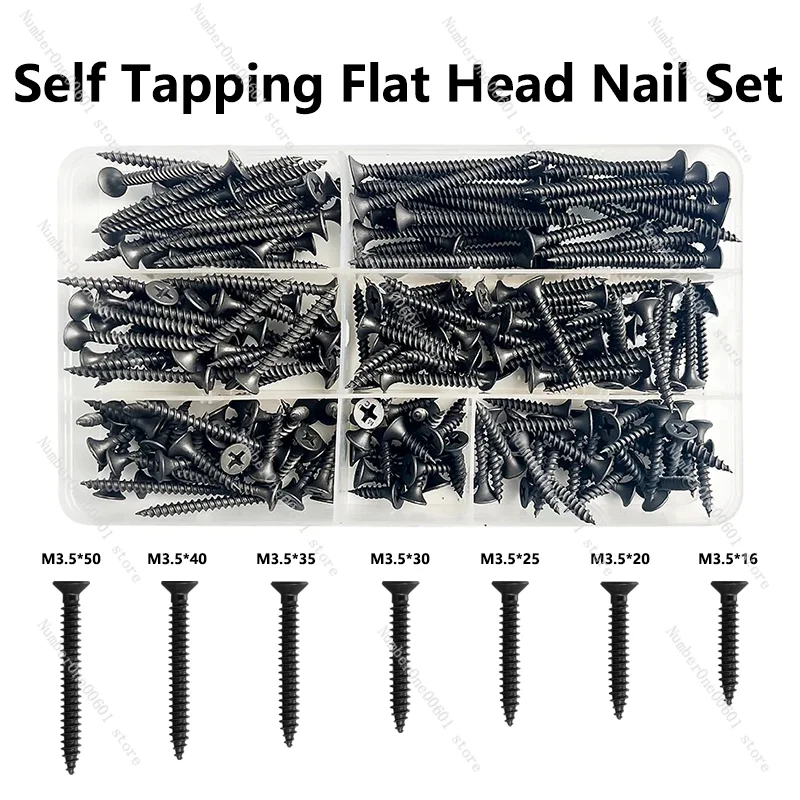 220pcs/Box Cross Countersunk Head Self Tapping Wood Screws Flat Head Screw Hardened Tip Drywall Screw Nail M3.5