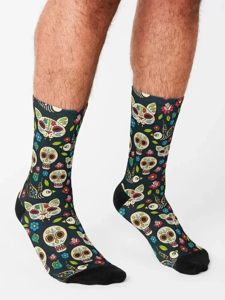 Sugar Skulls Pattern Socks Climbing custom retro winter thermal Mens Socks Women's