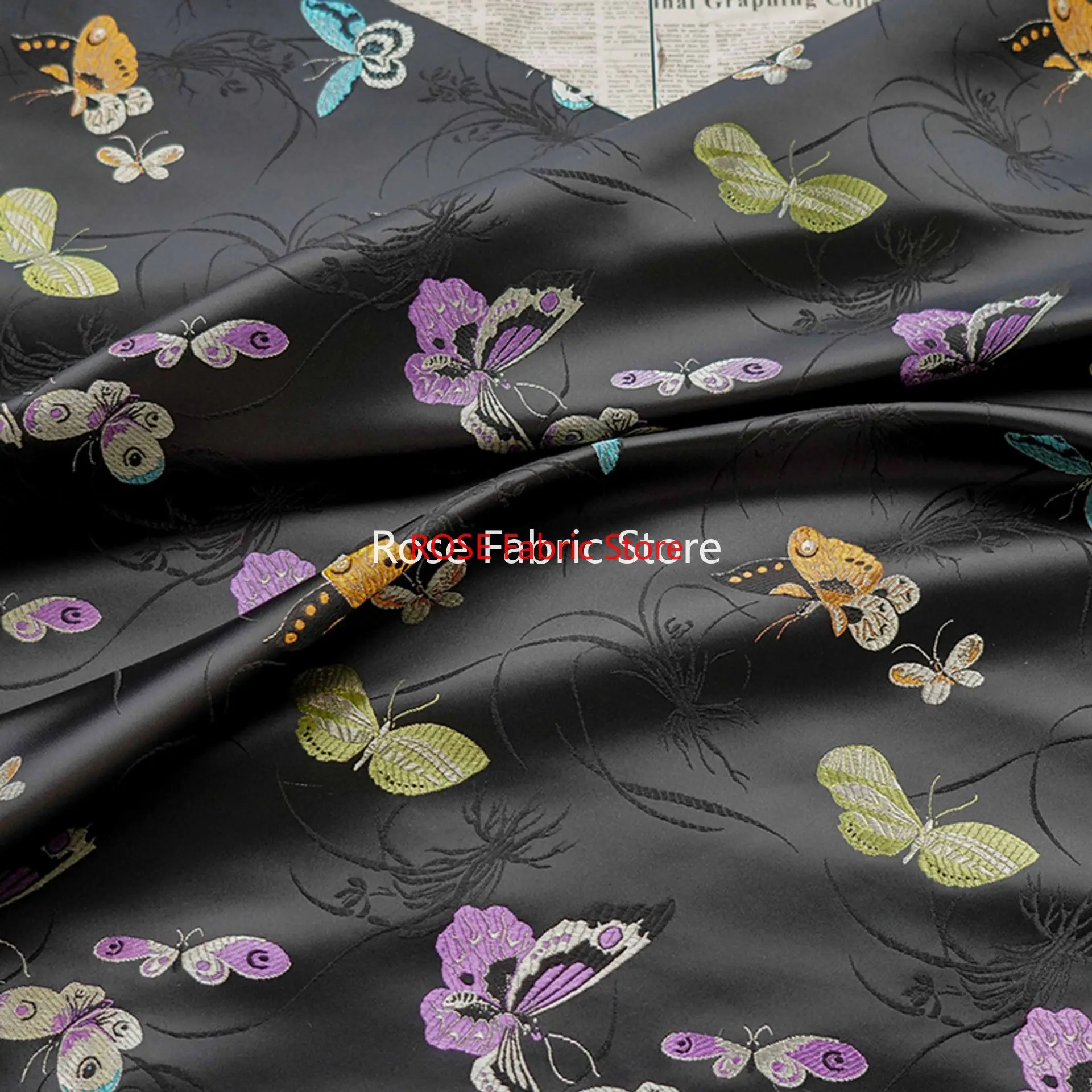 1 Meter Colorful Butterfly Brocade Jacquard Fabric Classic Dress Cheongsam Vest Decorative Sewing Fabric