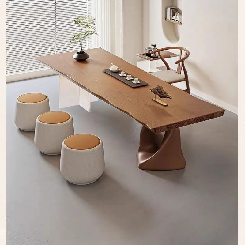 Wind Solid Wood Large Board Tea Table and Chair Combination New Chinese Modern Simple Living Room Home Office Log Tea Table