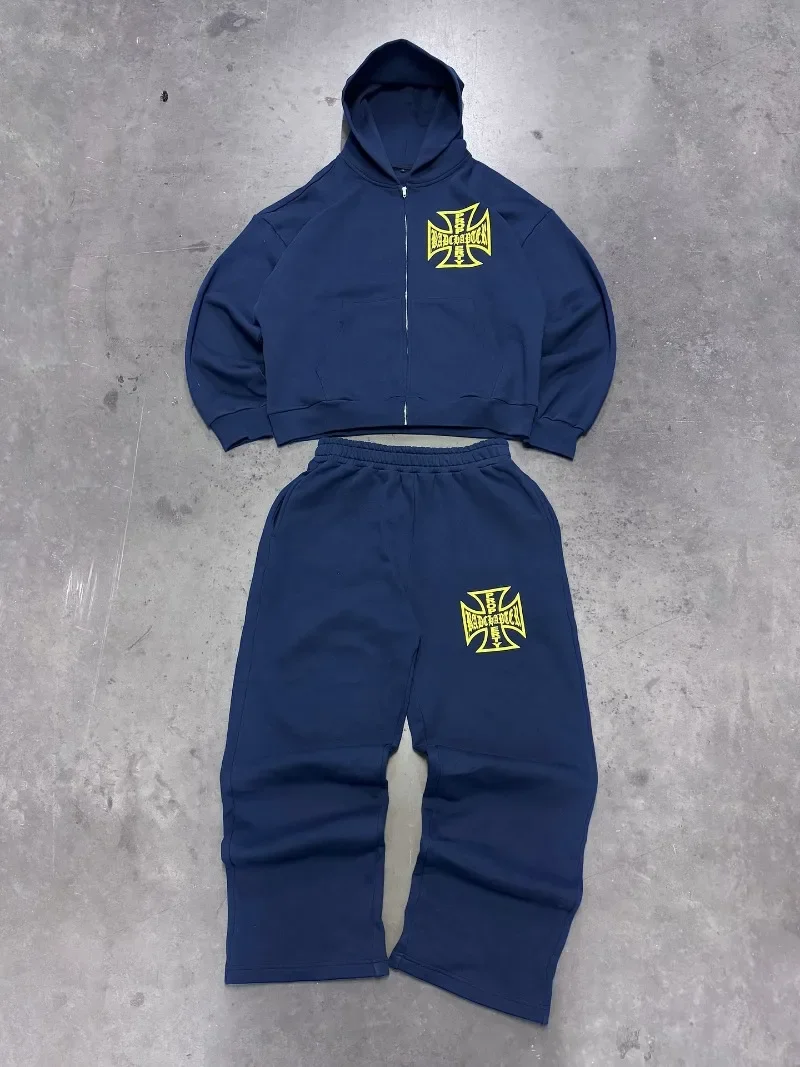 Y2k American Letter Cross Logo Set Man Clothing Streetwear Harajuku Gothic Women Retro Hoodies Couple Sweatshirts Sweatpants - Image 4