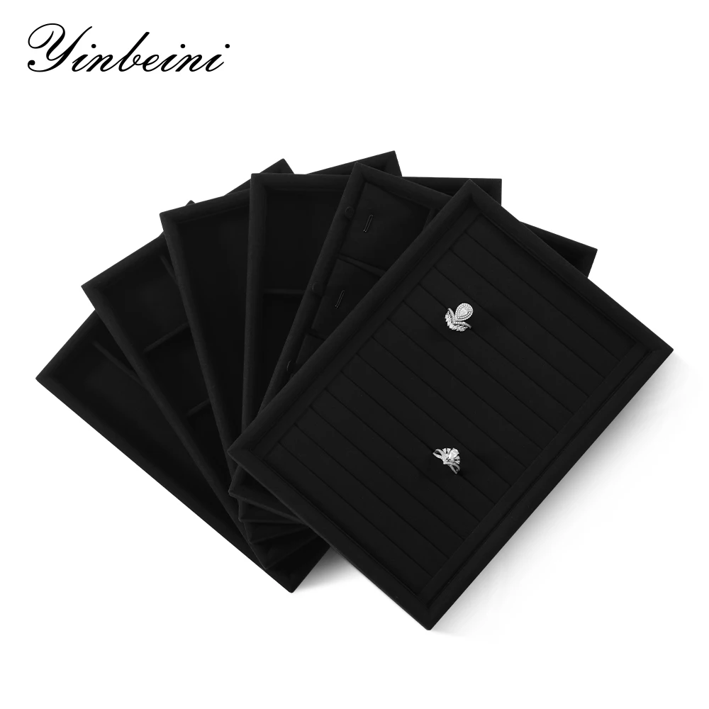 Yinbeini Velvet Ring Earrings Necklace Bracelet Display Stackable Tray Jewelry Organizer Makeup Shop Table Top Storage Tray P046