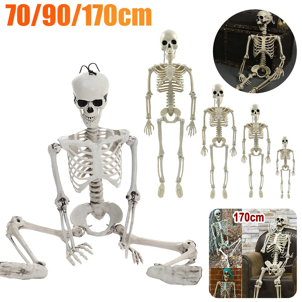 Halloween Decorative Skull Sculpture Movable/Posable Joints Human Skeleton Figure Full Size for Yard Garden Patio Haunted House