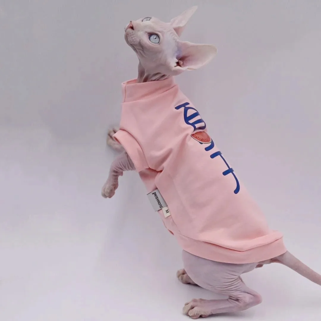 Cute Cat Clothes Sphinx Cat Bottoming Pink Summer Shirt Kittens Vest for Sphynx Cat Breathable Pet Clothing DovenRex Costume