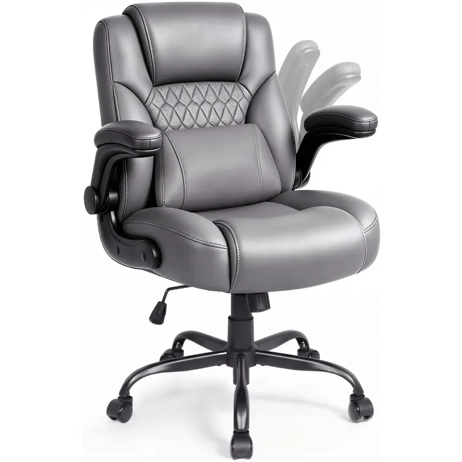 PU Office Chair with Flip-up Arms and Silent Wheels for Home or Apartment Use Grey