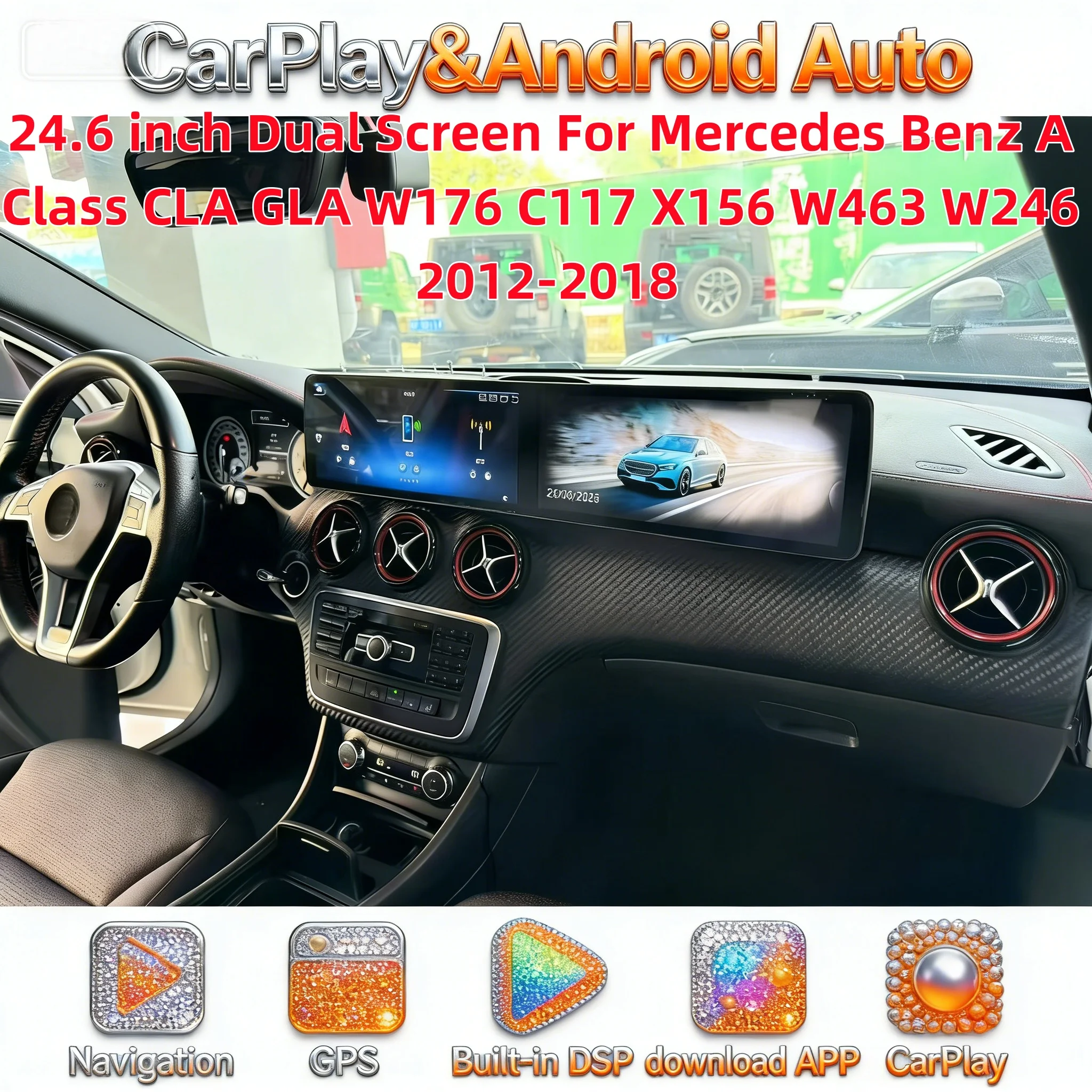

RHD LHD For Mercedes Benz A Class CLA GLA W176 C117 X156 W463 W246 2012-2018 Dual Screen Android Auto Qualcomm Multimedia 4G