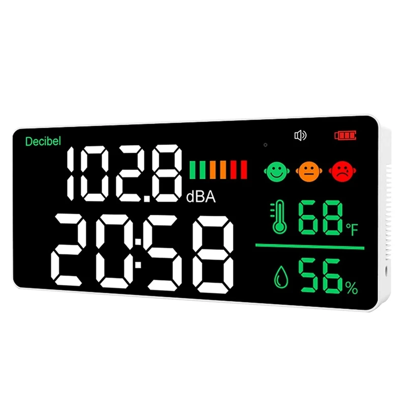 

Decibel Meter Wall Hanging Sound Level Meter Noise Meter 30-130DB Range 8.6 Inch Large LED Display Noise Time Temperature