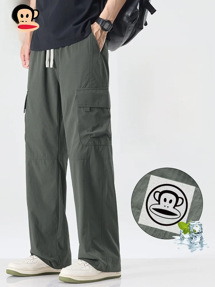 

Мужские летние брюки Paul Frank из ледяного шелка, тонкие, свободные, повседневные, длинные, широкие, молодежные, модные