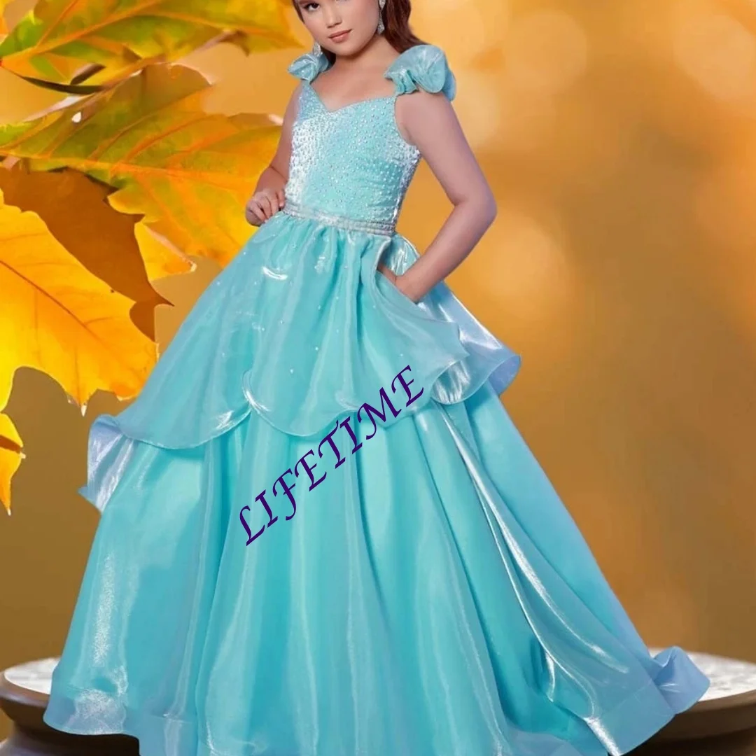 تخصيص مخصص بنات الأميرة فستان المسابقة مع الديكور صد تكدرت الأورجانزا حزام زهرة فتاة فستان لحفلات الزفاف الاطفال P