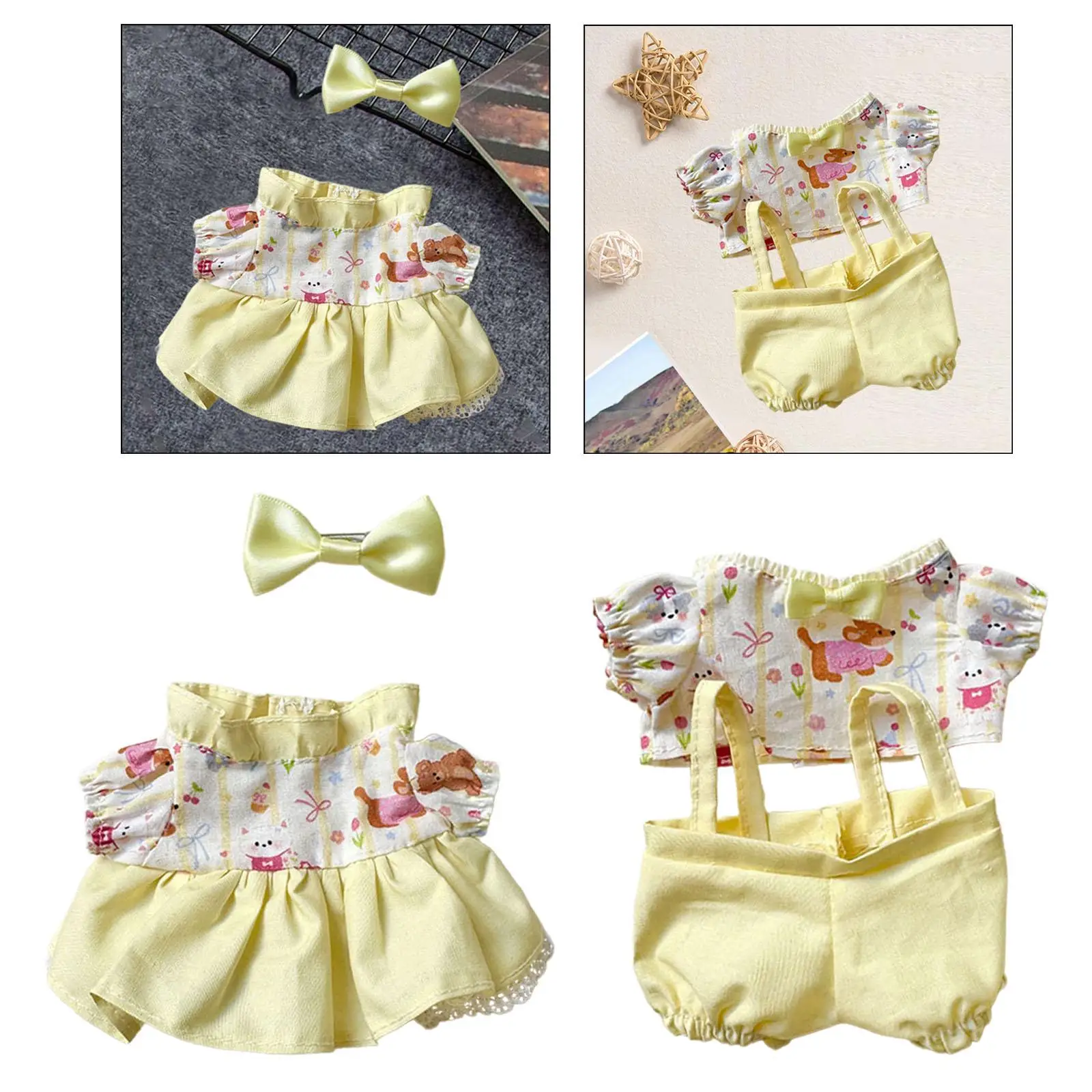 2Pcs Doll Outifits Soft Doll Suit Cute DIY Dress up Stylish Detachable Birthday Gifts Costume Accessory for 17 cm or 15 cm Doll