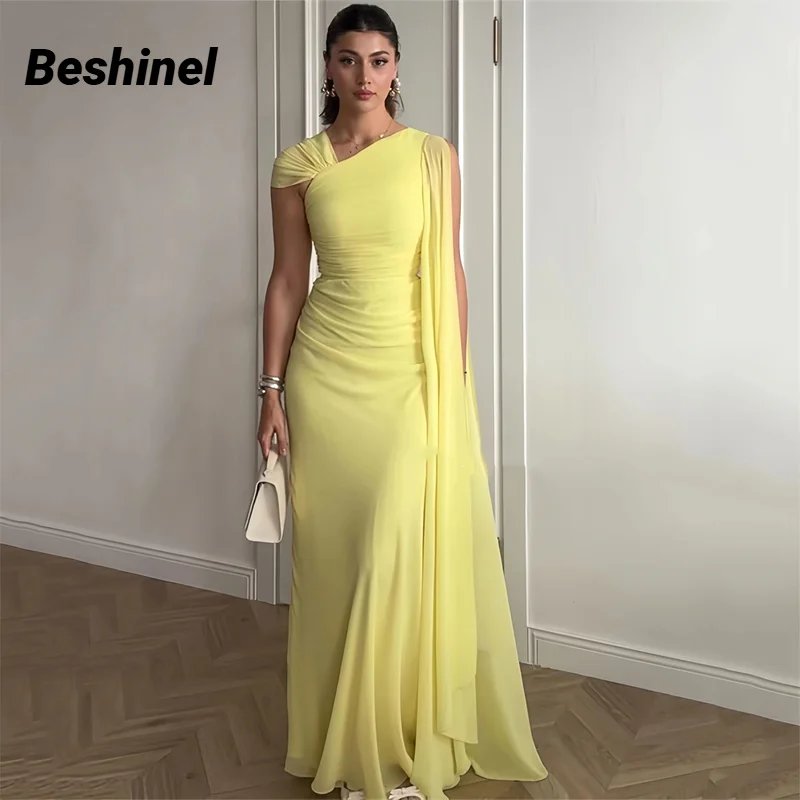 

Beshinel Customized Pleated Chiffon Prom Dresses 2025 Party Gown Cape Sleeve Evening Dress Luxury Elegant Vestidos