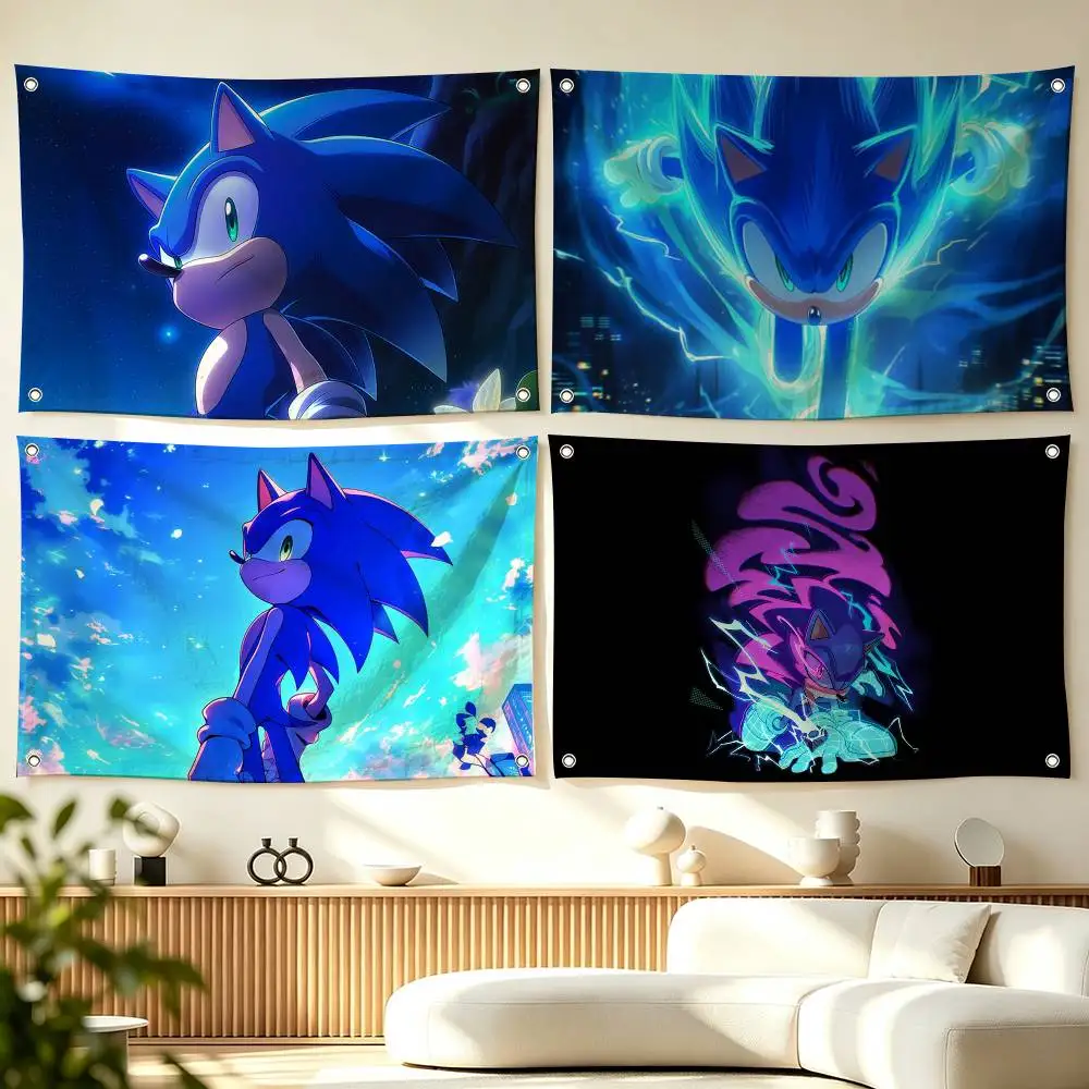 S-Sonic-Sonic the Hedgehog  Flags Wall Hanging Tapestry Outdoor Garage Room Decorative flag Background Blanket