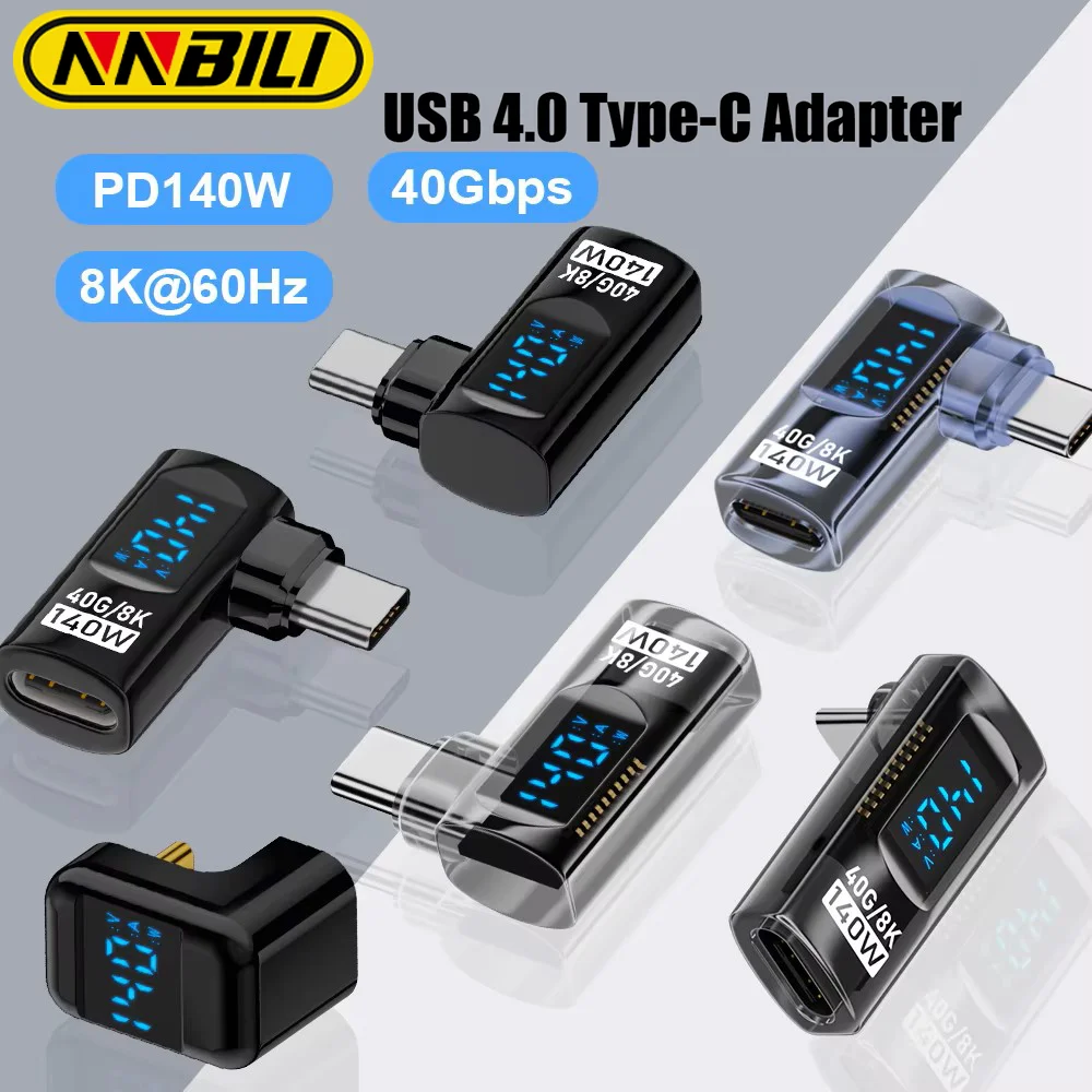 NNBILI 90 Degree USB C Adapter Right Angle U Shape Type C Adapter 40Gbps Data Transfer PD 140W USB4.0 8K 60Hz for Thunderbolt