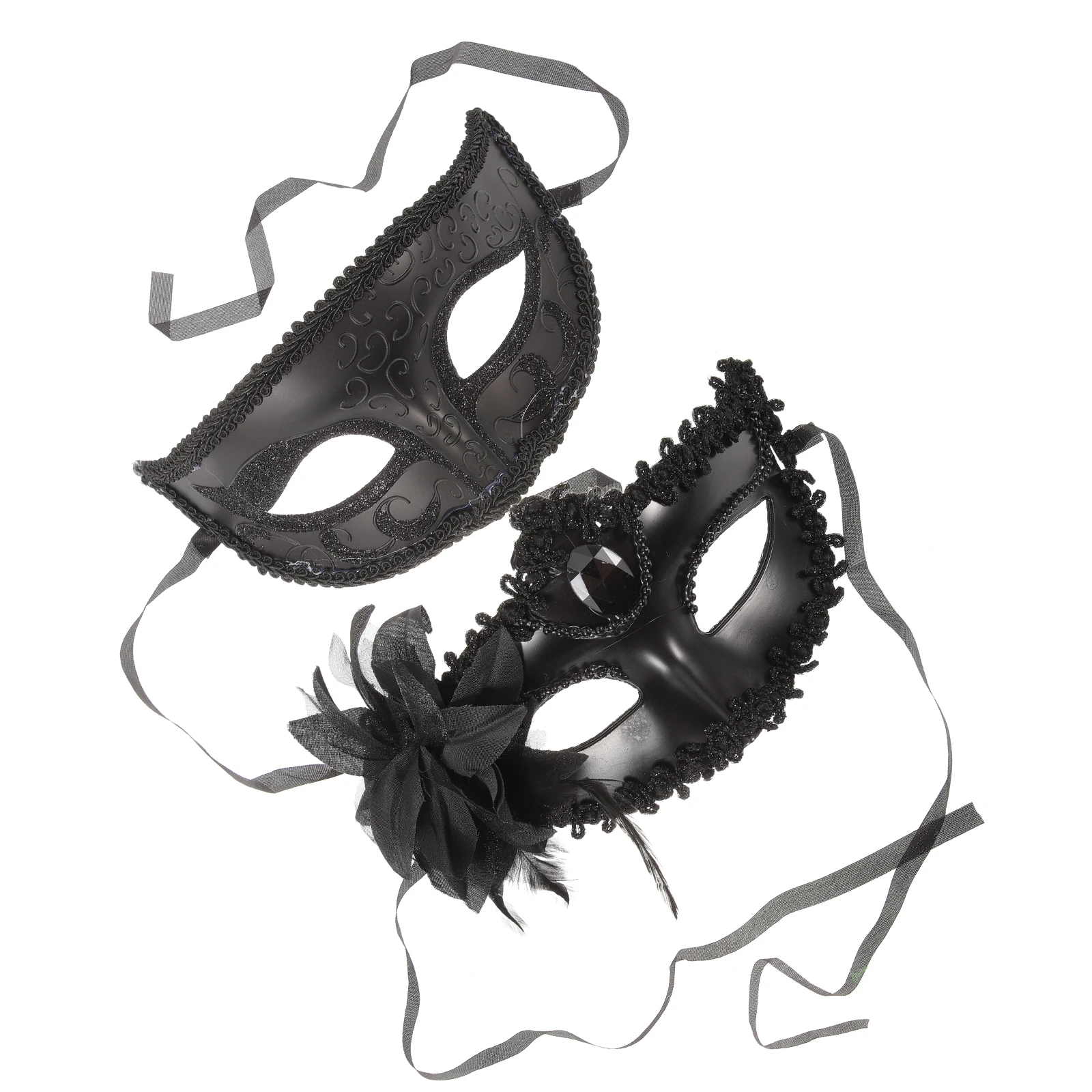 

2 Pcs Half Face Mask Chic Masquerade Masks for Halloween Makeup Classic Color Plastic Costume