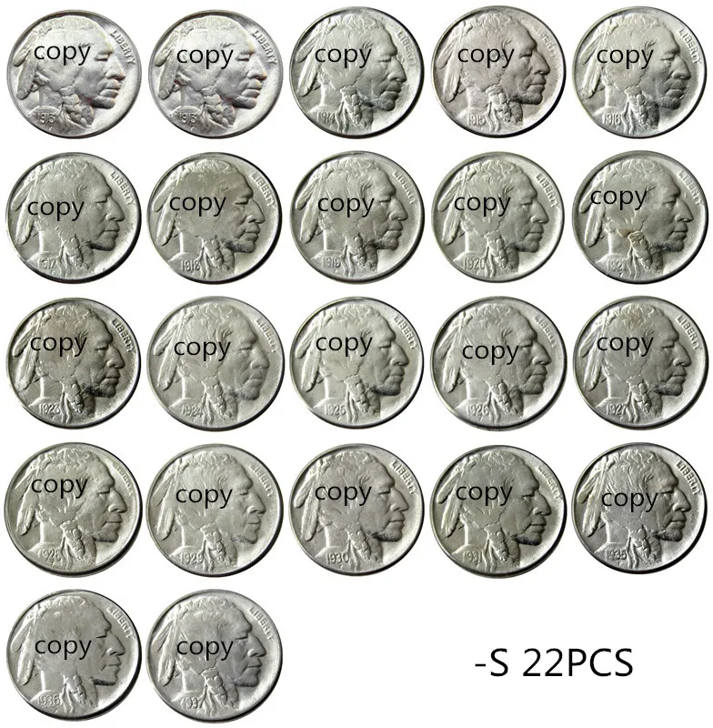 

US A set of(1913-1938)S 22pcs Buffalo Nickel Five Cents Copy Decorative Coin