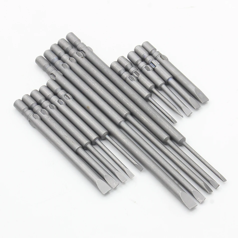 5Pcs/set Slotted Screwdriver Bit 800 4mm Shank Flat Head Slotted Tip Electric Screw Driver Hand Tools 40MM 60MM 100MM Long