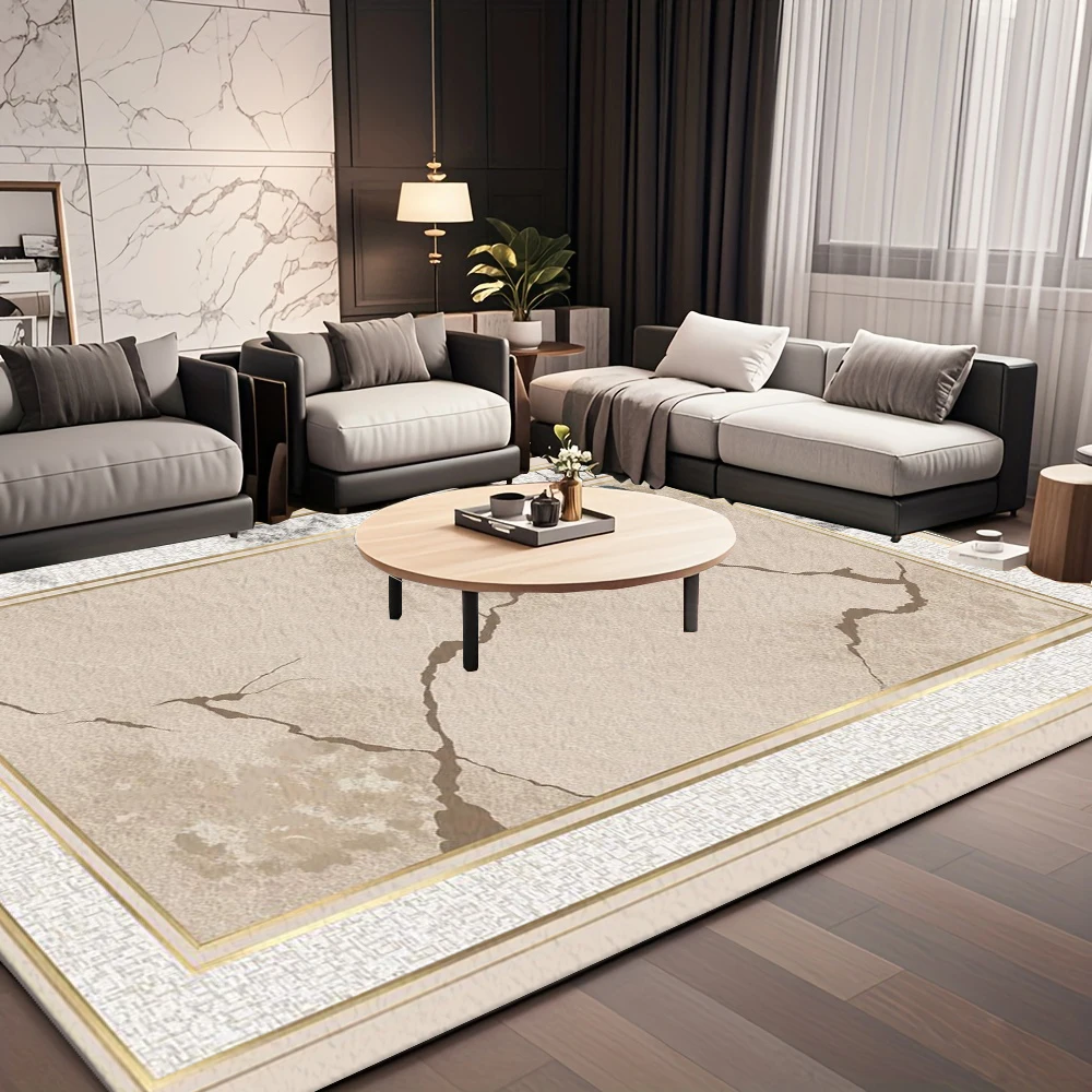 Gold Frame Marble Crack Area Rug Luxury Texture Non-Slip Floor Carpet Home Decor Mat For Living Room Bedroom