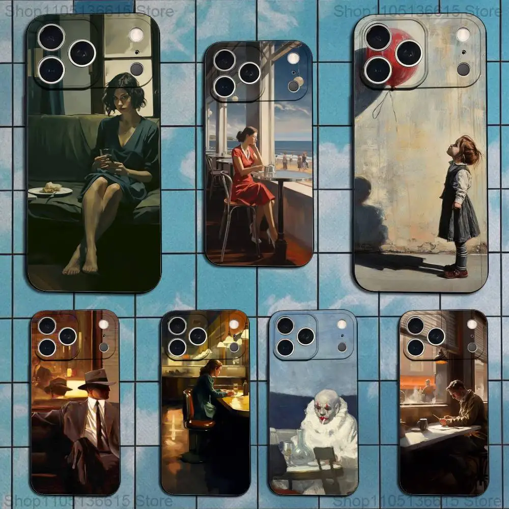 

E-Edward Art H-Hopper Phone Case For iPhone 17,16,15,14,13,12,11 Plus,Pro Max,XS,X,XR,SE,Mini,8,7,Soft Silicone Black Cover
