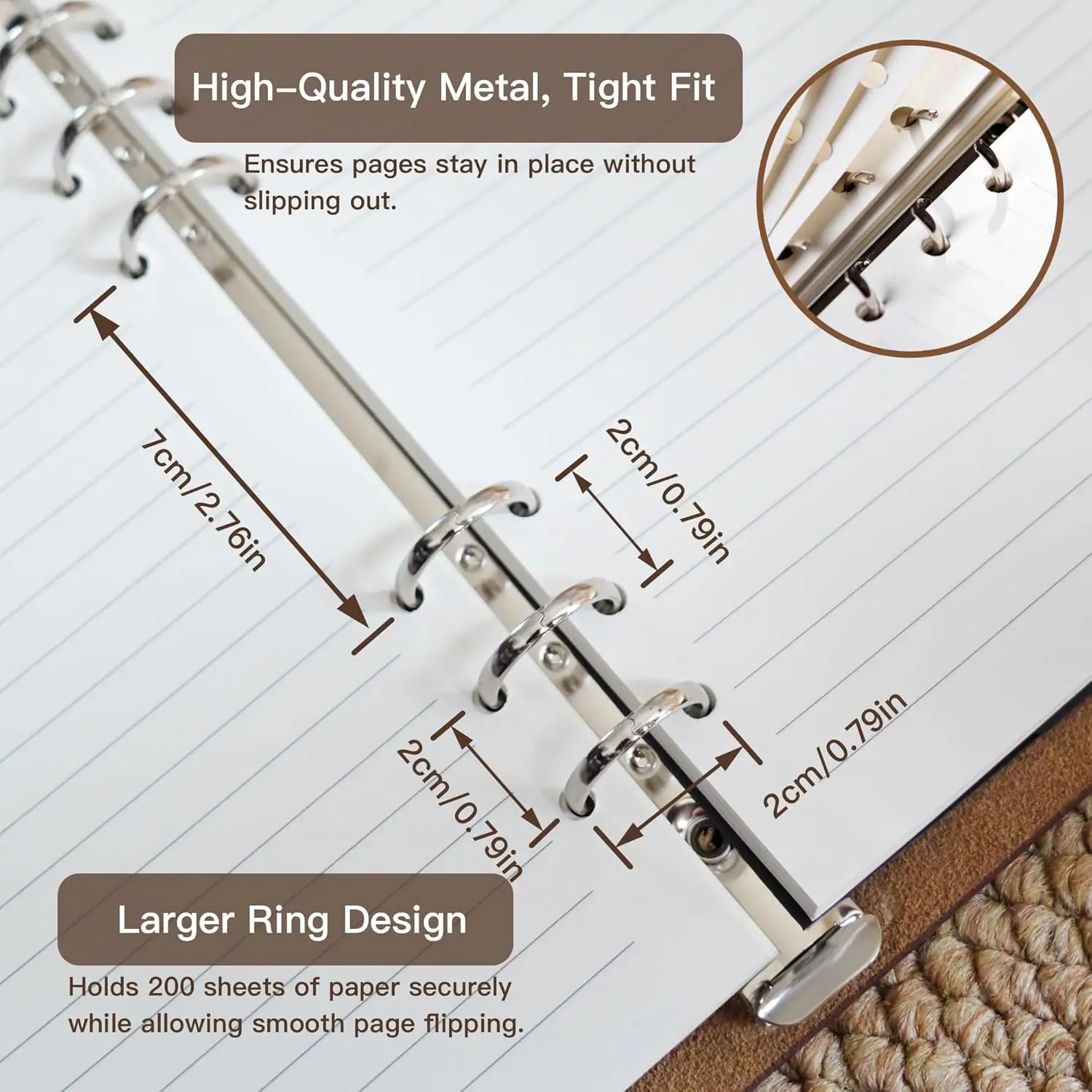 New Refillable A5 PU Leather Binder Notebook with 6-Ring Binder, 80 Pages Lined Paper & Pocket, for Writers Business Work Study