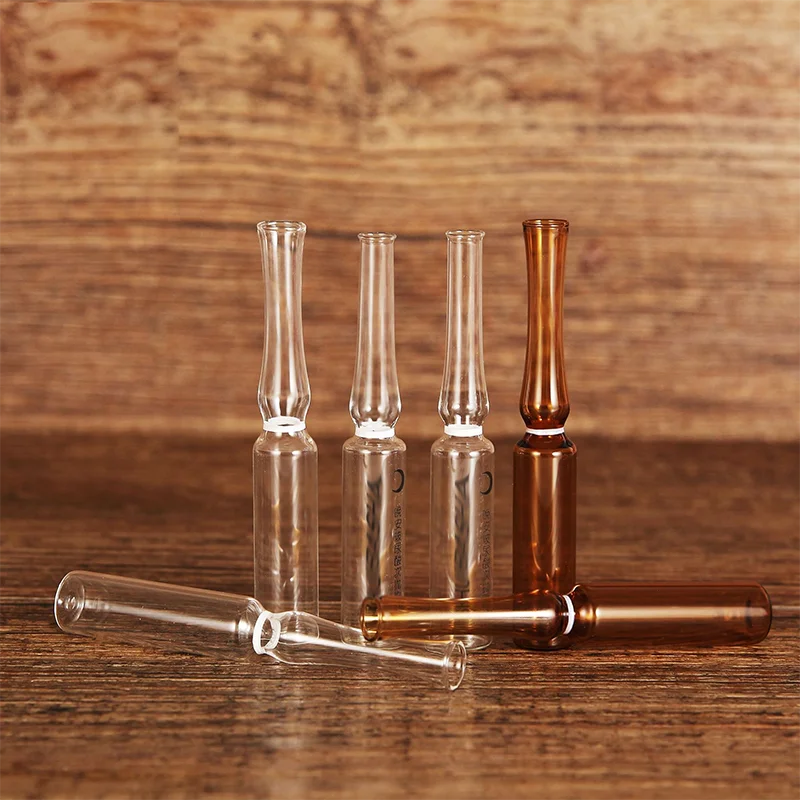 Bouteille d'ampoule flexible en verre transparent et marron avec col incurvé, bouteille de médecine liquide, laboratoire, 1 ml, 2 ml, 5 ml, 10 ml, 20ml