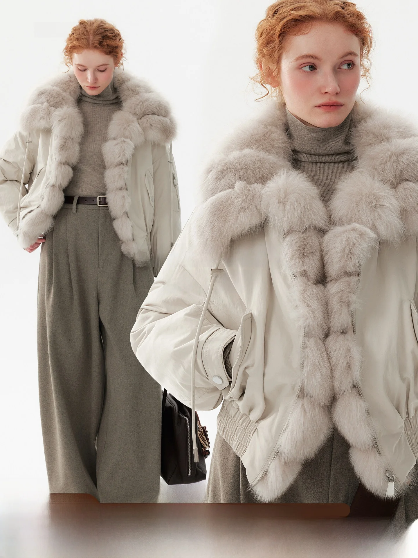 

plus Size Detachable Fur Collar down Jaet Women's Winter 90 White Du down Fur Coat Parka ort Zipper Closure Commute...