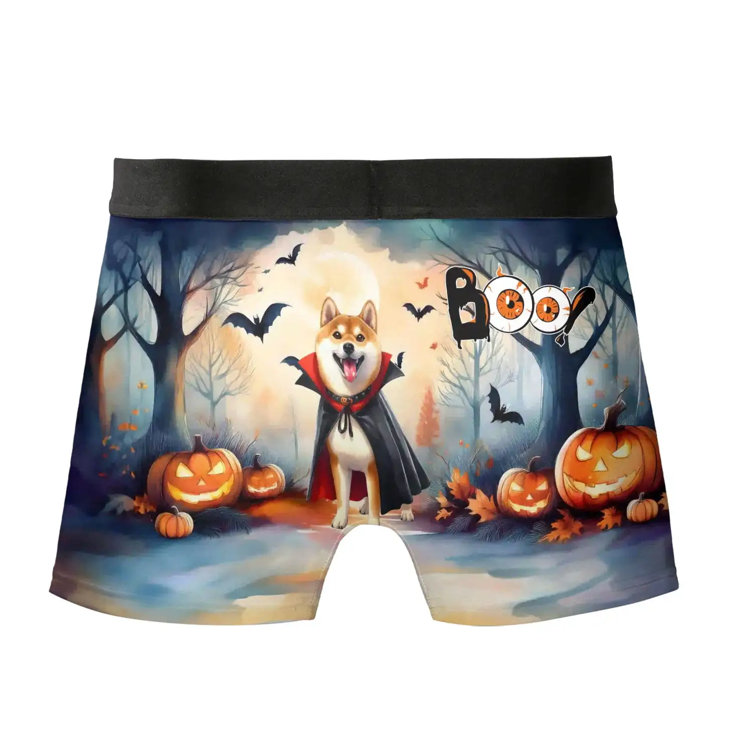 Happy Halloween Vampire Shiba Inu BOO with Pumpkins Fun and Spooky All Over Print Boxer Briefs Underwear for Men Dad