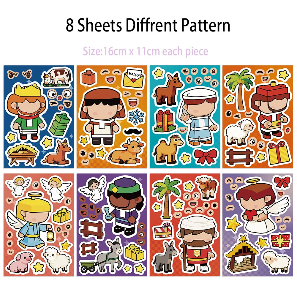 8PCS Angel Bouwstenen Montage Puzzelstickers Cartoon Creatief Plezier Puzzel Account Materialen Tablet Waterdichte Stickers