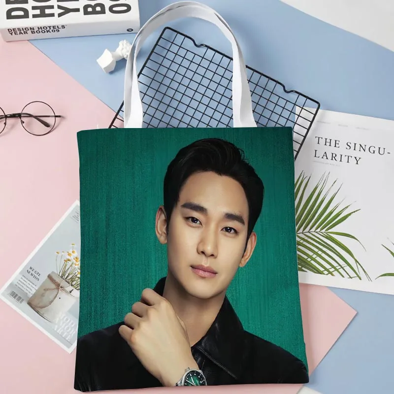 Nuovo arrivo Kim Soo Hyun POP Borsa pieghevole Shopping Bag Riutilizzabile Eco Large Borsa a tracolla in tessuto di tela unisex Tote 0414