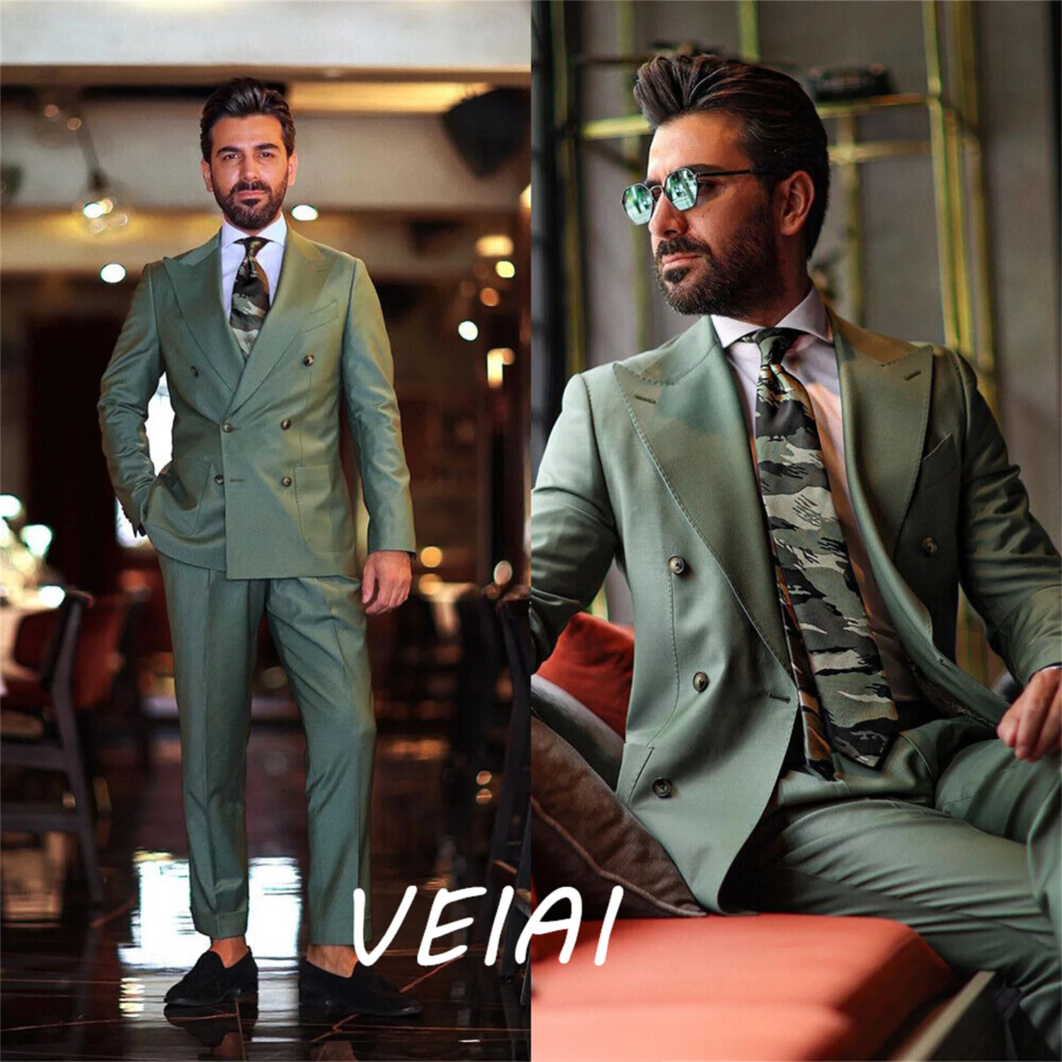 

CustomizedSuits for Men 2 Pieces Slim Fit Double Breasted Tuxedos Patch Pockets Jackets Costume Mariage Homme