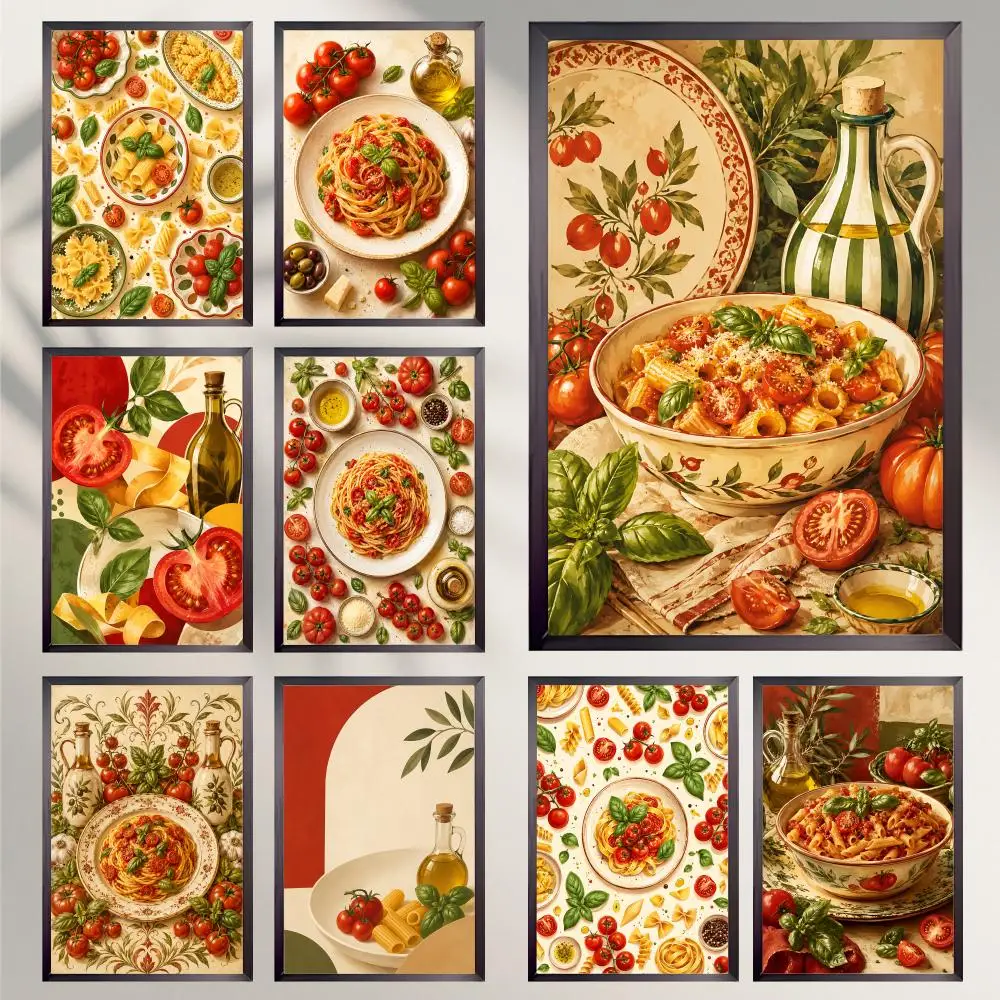 Pasta Tomato Kitchen Art Poster HD Versatile Waterproof Wall Decor Self Adhesive Perfect for Any Room & Ideal Gift
