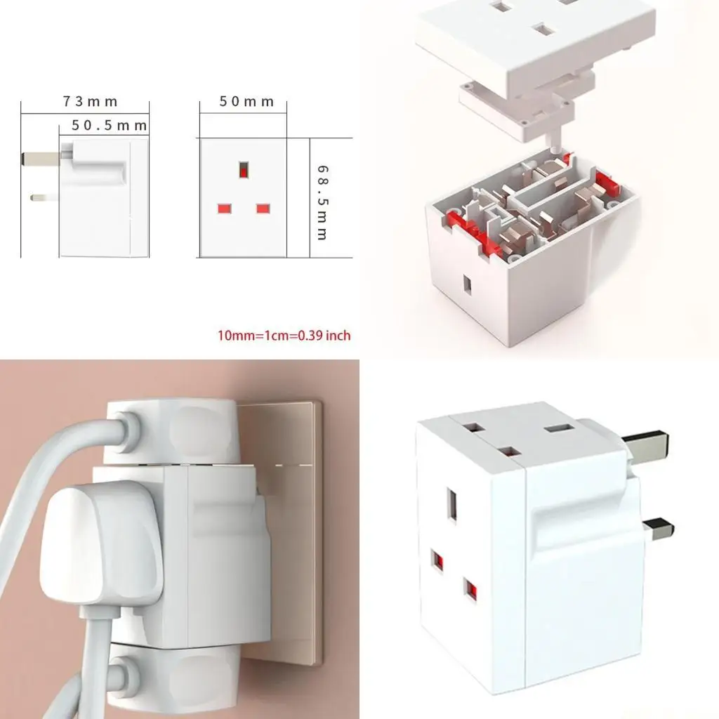 

M5TD 3 Way Block Mains Adaptor 3 Pins Socket Splitter Extension UK Plug13A Fused Wall AC Adaptor Power Extender for Laptop
