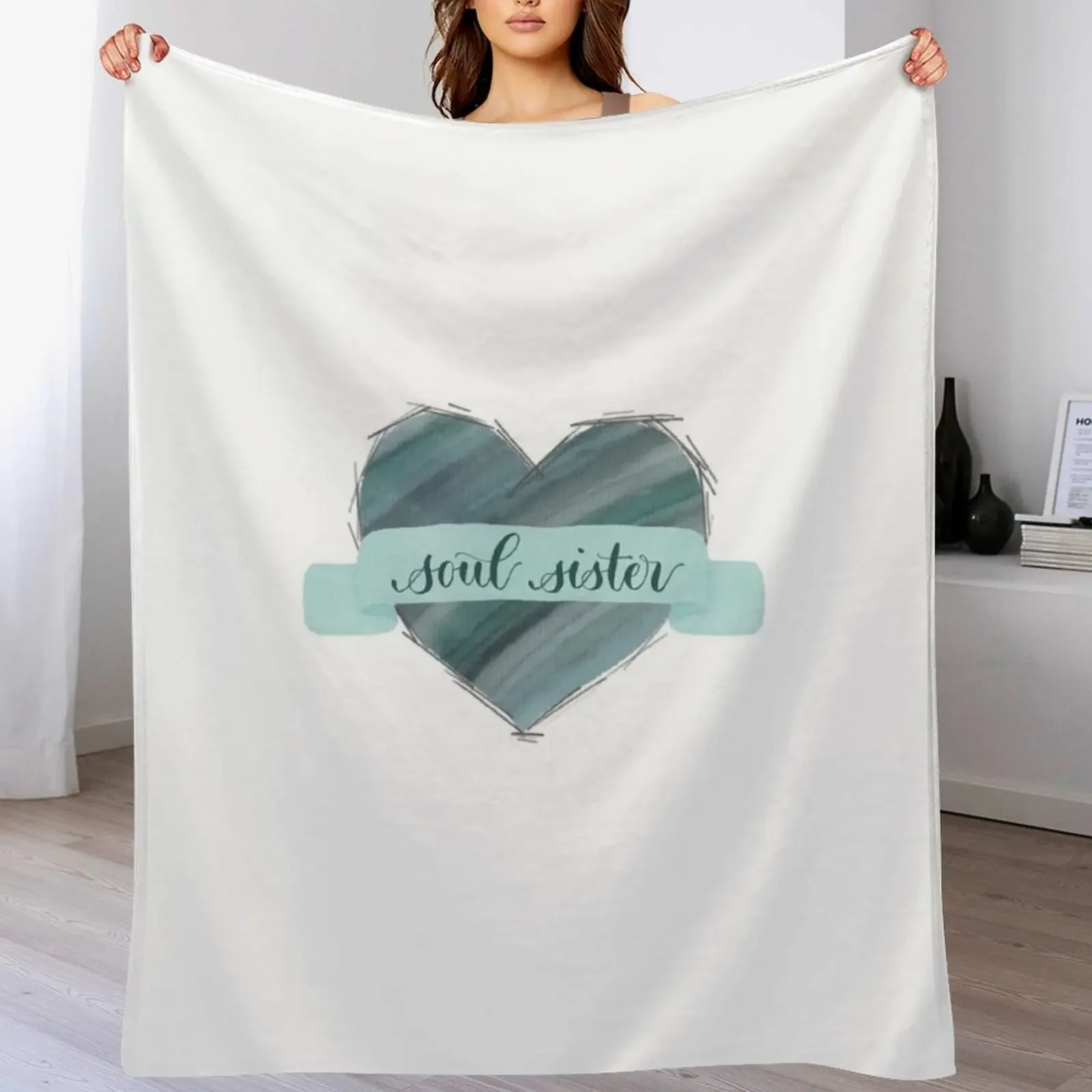 Soul sister watercolor heart with banner Throw Blanket Fluffy Cozy Throw Blanket for Home Decor