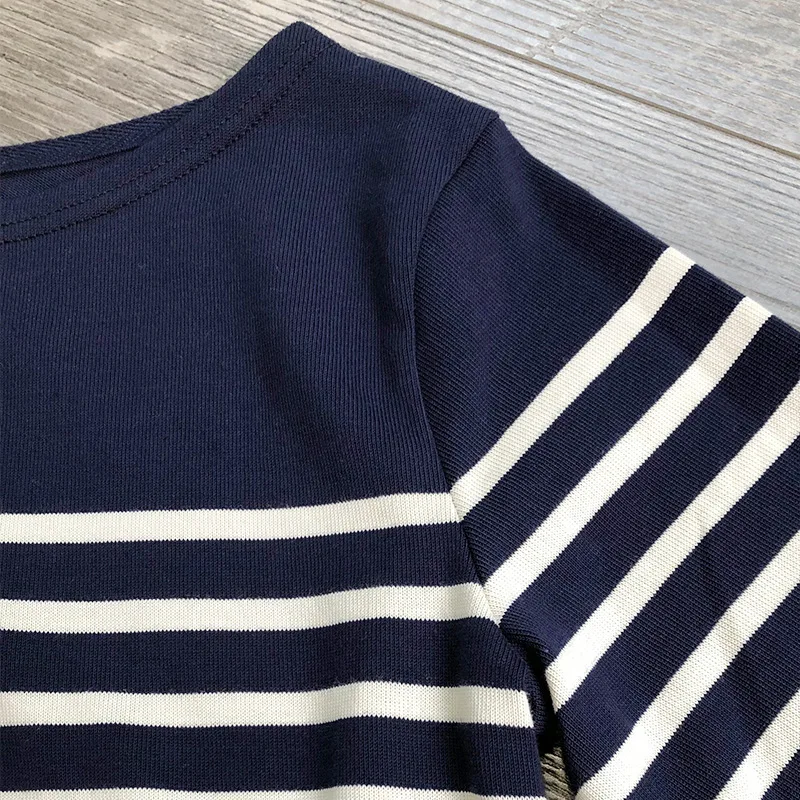 EMBELLIKE Marine Crew Neck Striped T Shirt Women Long Sleeve Combed Cotton Tops Tees Regular Fit S-XL