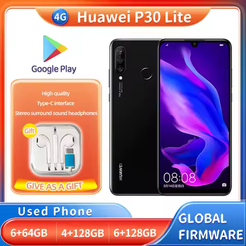 Huawei P30 Lite 4G 64GB 128GB ROM Smartphone EMUI Pantalla 6.15 pulgadas 1920x1080px Teléfono Usado
