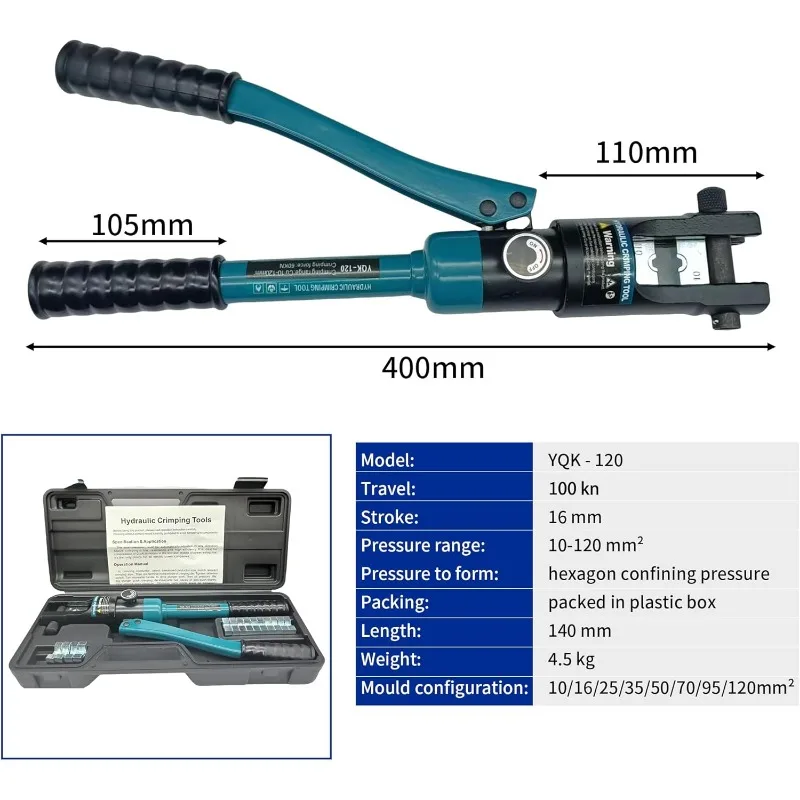 Crimping Tool and Cable Cutter Hydraulic Cable Lug Crimper 10 US TON 14/0 MCM-250 MCM Electrical Terminal Cable Wire Tool Kit