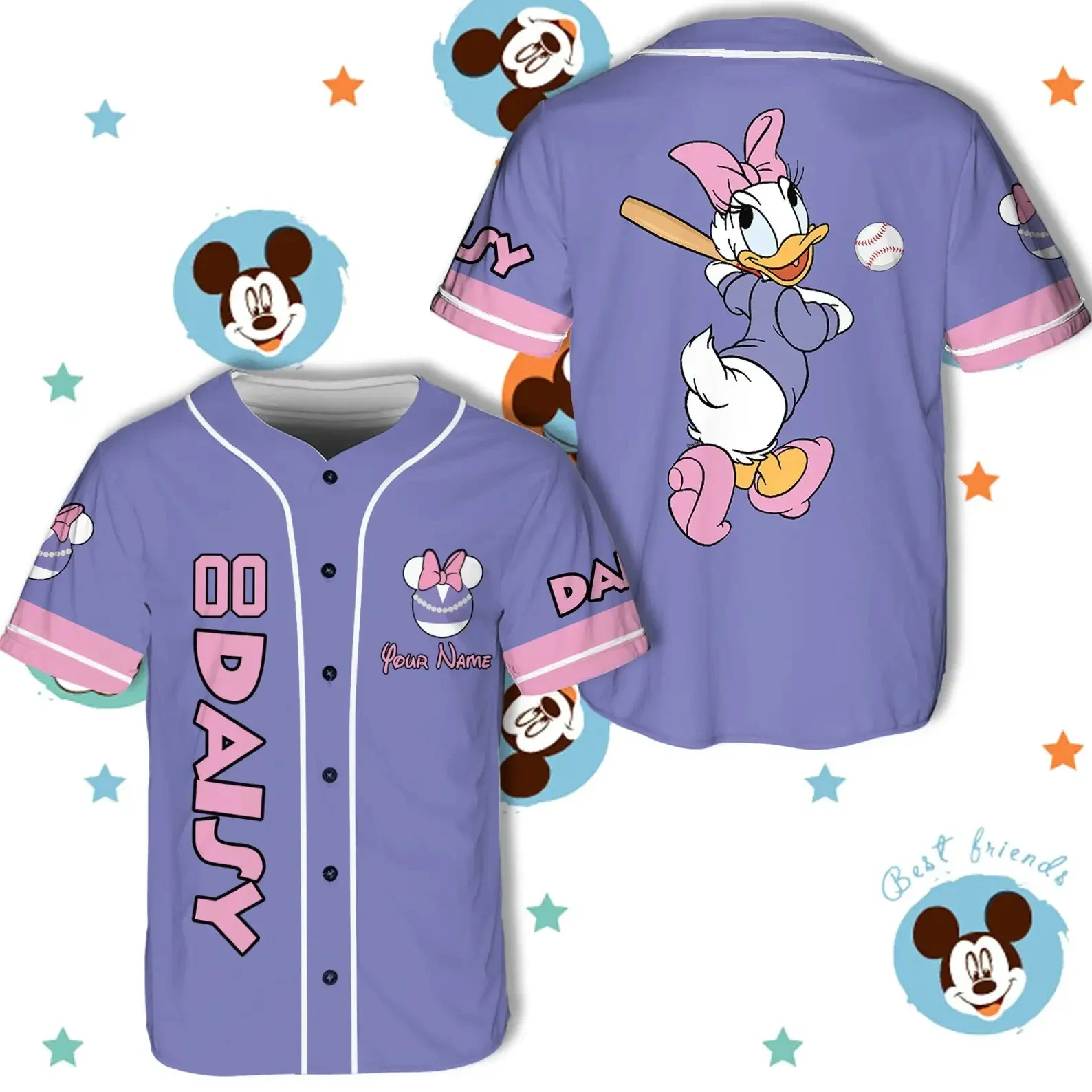 MINISO Disney Baseball Jersey Game Day Baseball Jersey Mickey Minnie Stitch Baseball Jersey Mens Womens Kids Short Sleeve Shirts