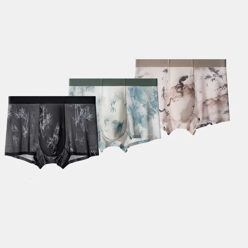BOWEYLUN Summer Ancient Style Mesh Ice Silk Men's Underwear Cool and Breathable Boxer Shorts for Men