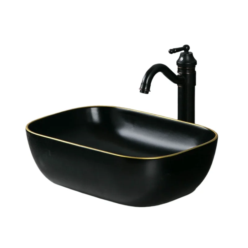 

Light luxury table wash basin black gold edge wash basin ceramic wash basin household