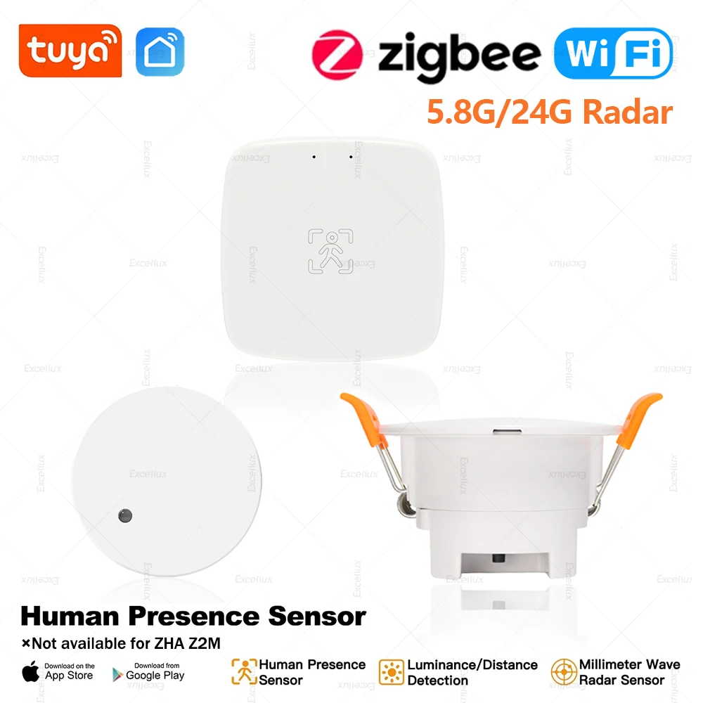 ZigBee 3.0/WiFi Human Presence Detector 5.8G/24G MmWave  Radar Motion Sensor Luminance Detection Tuya Smart Life Home Automation