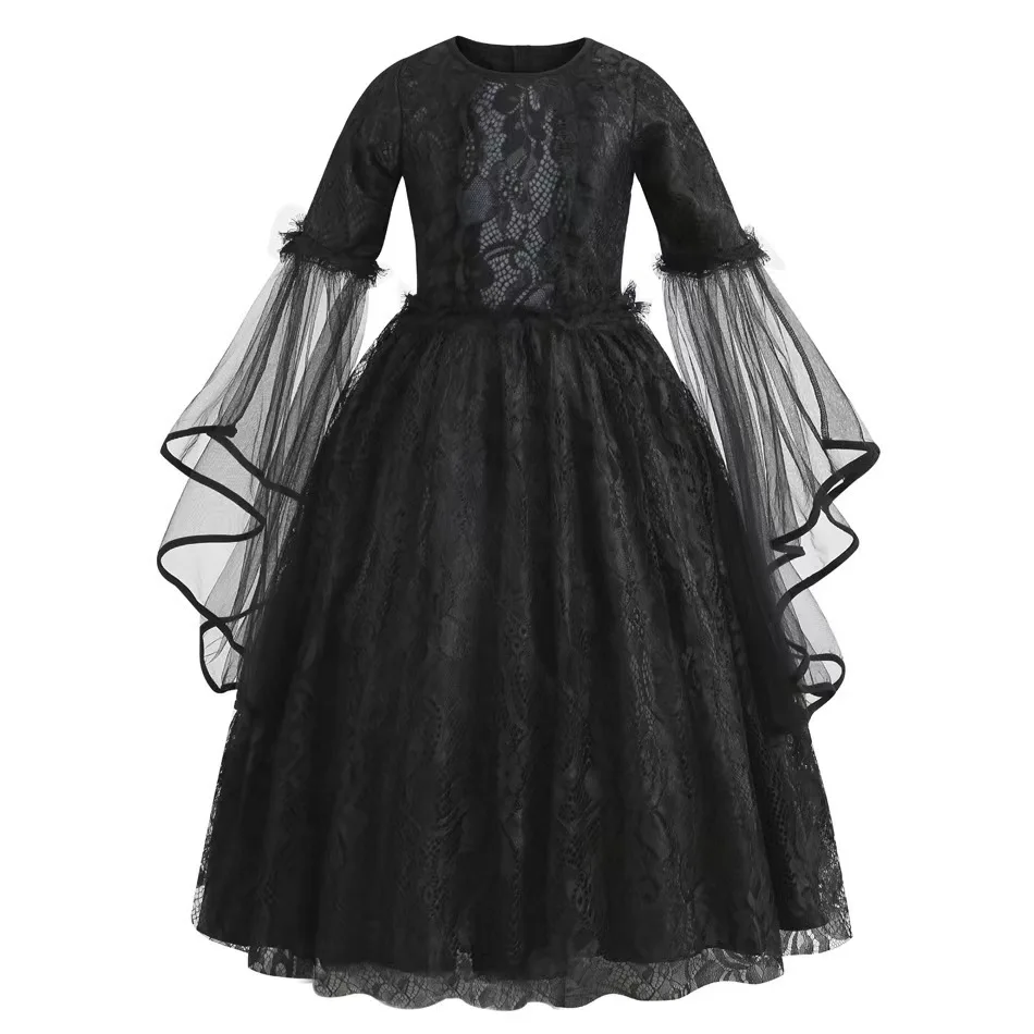 Mädchen Halloween Geisterbraut Cosplay Kostüm Kinder Schwarzes Cosplay Kleid Mädchen Böse Hexe Verkleidung Elegantes Kleid – Detail 3
