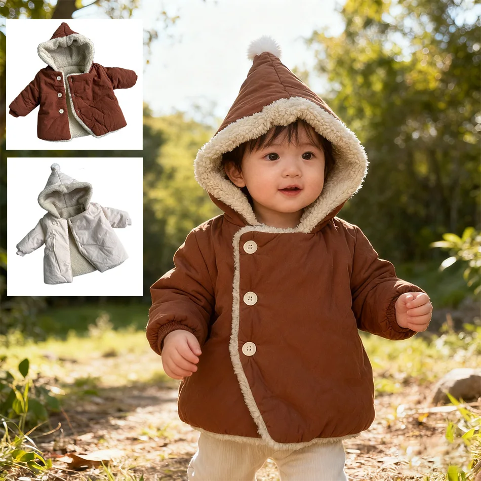 

Toddlers Winter Coat with Cotton Fill Ultra Warm Sherpa Lined Padded Jacket for Boys And Girls Cute Lamb Plush Outerwear