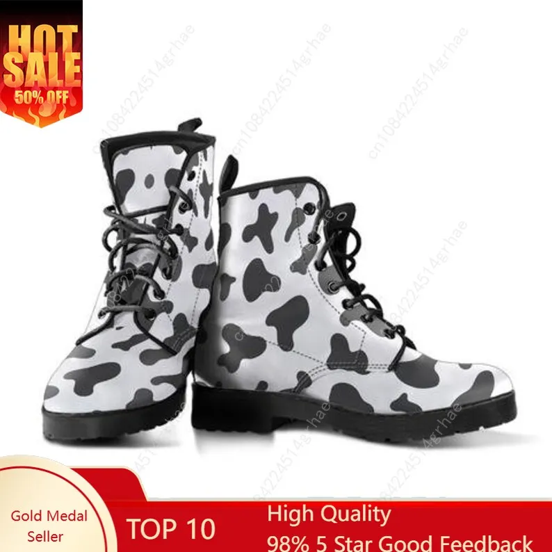 Cow Leather Boots Handcrafted Custom Print Boots / Cow Men's Women's Winter Boots Cow Footwear