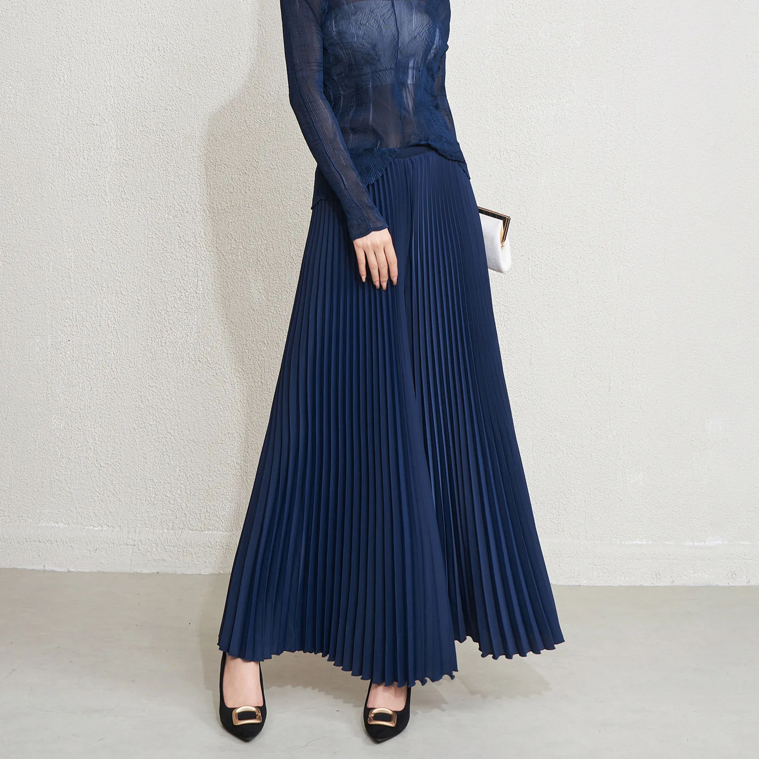 Miyake Pleated 2025 New Spring Fashionable Pleated Wide-legged Trousers Women Elastic High Waist Draping Long Casual Culottes