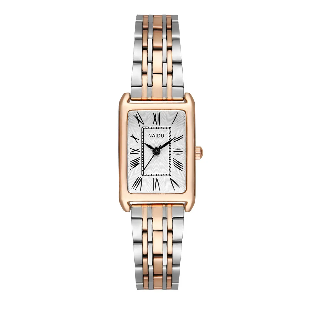 fashion elegant rectangle dial steel band women quartz watch