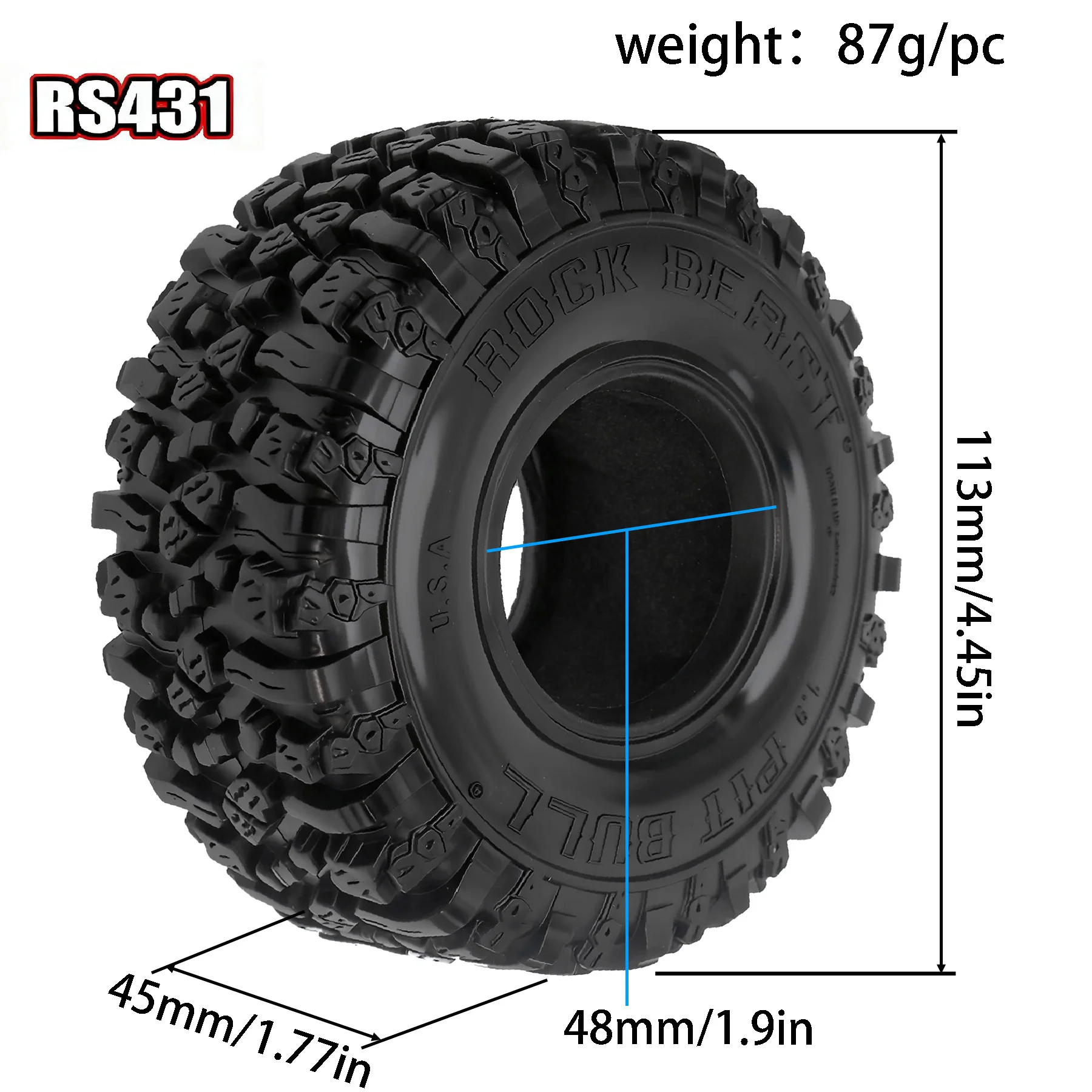 4 pezzi da 1.9 pollici pneumatici in gomma 1.9 pneumatici delle ruote 110x42mm per 1/10 Rc Car Crawler Trax Trx4 Trx6 Axial Scx10 Axi03007 90046