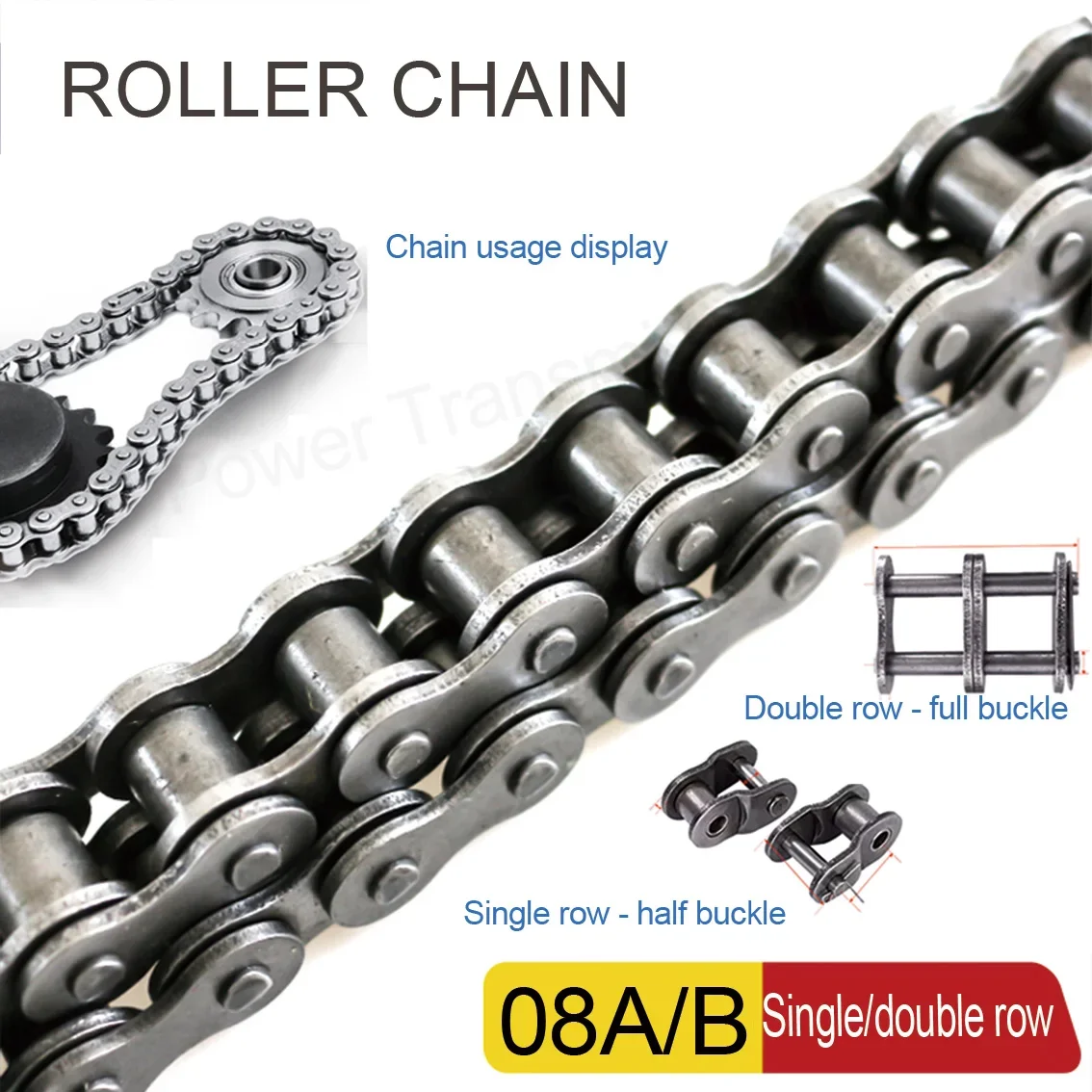 08A 08B Roller Chain 1.5 Meter Length 12.7mm Pitch Anti-rust Not Easy To Deform Stable Driving Industrial Mechanical Drive Chain